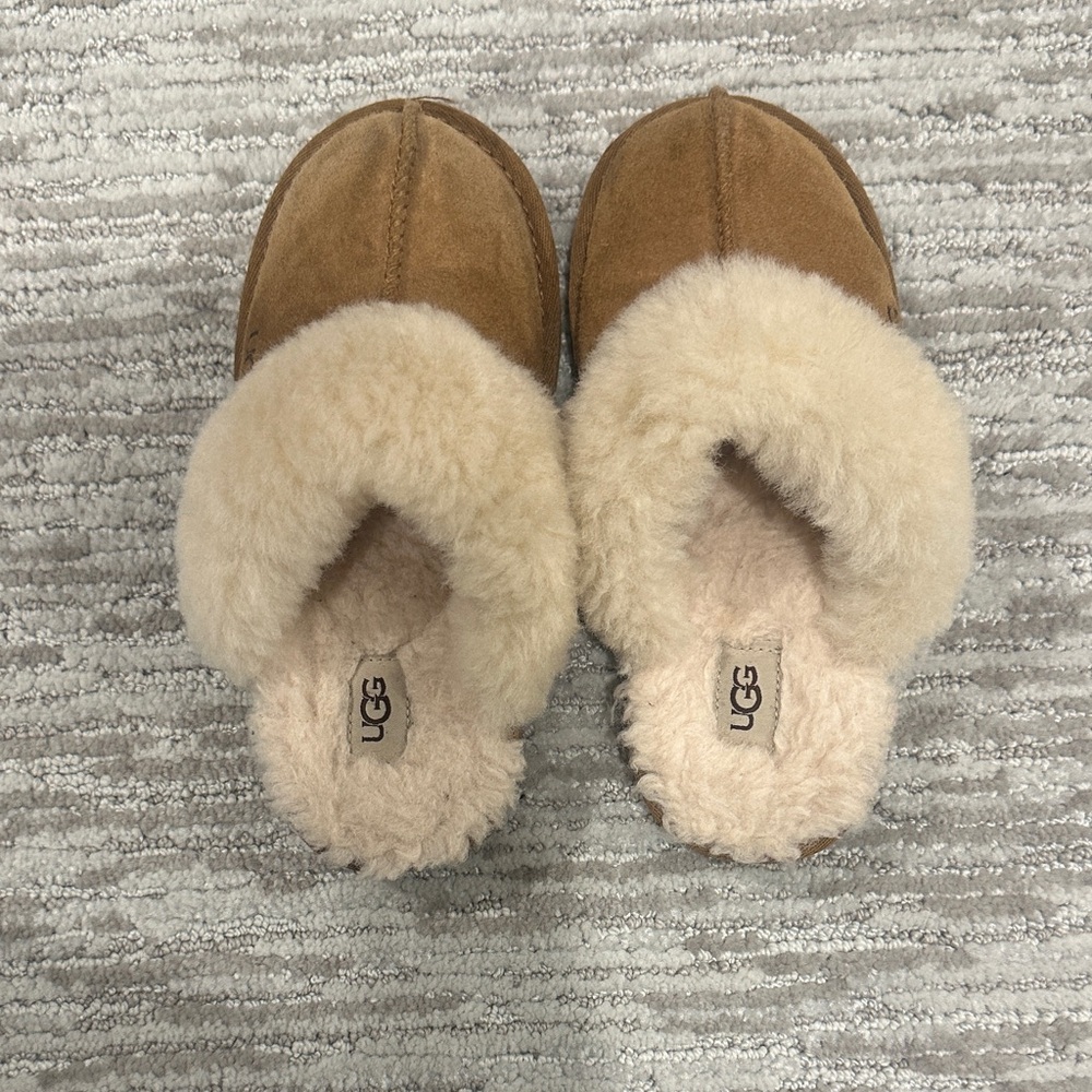 UGG Tan and Cream Shearling Slippers
